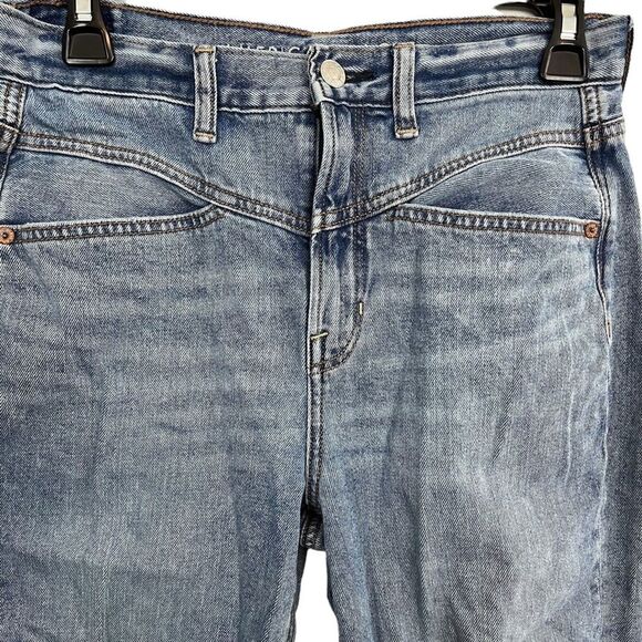 AMERICAN EAGLE MOM JEAN High Rise Waist Distressed Blue Jeans Ripped Holes sz 4 - Picture 2 of 16